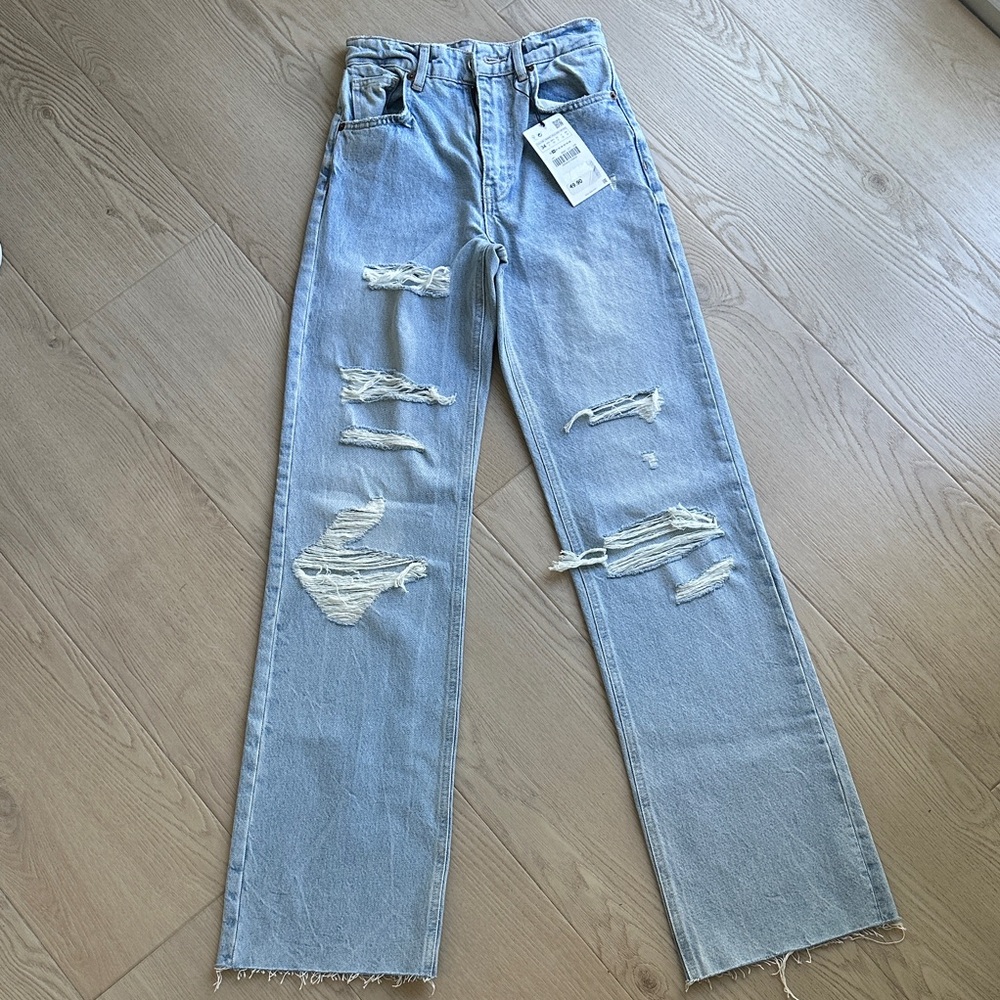 Zara Light Blue Distressed Women Jeans